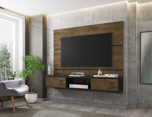 English Elm Vernon 63" TV Panel with Concealed Shelves, Cable Management, Mount Brackets & Flip Doors Brown+Black B365P398351