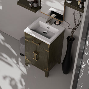 English Elm Brown Oak Single Bath Vanity - Elegant 20" Modern Design With Soft-Close Hinges & Ample Storage B2731P259728