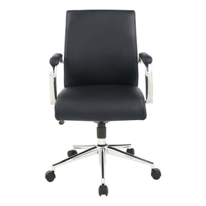 OSP Home Furnishings Mid Back Ergonomic Office Chair with Antimicrobial Fabric Chrome Arms and Lumbar Support Black 920351C-R107