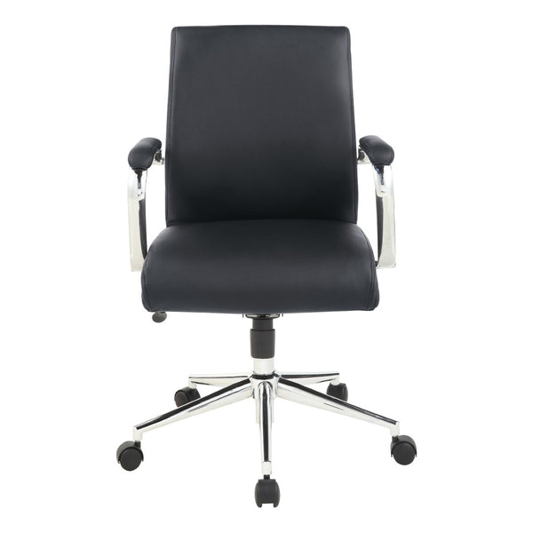OSP Home Furnishings Mid Back Ergonomic Office Chair with Antimicrobial Fabric Chrome Arms and Lumbar Support Black 920351C-R107