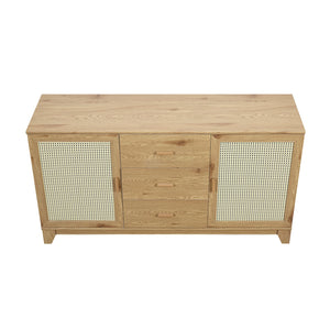 English Elm Sheridan 59" Sideboard in Natural with Cane Panels, 3 Drawers, 4 Compartments, TV Stand & Cable Management B365P397680