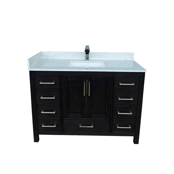 English Elm 48" Matte Black Bathroom Vanity Carrara Top Ceramic Sink 9 Drawers 2 Doors T3785P442235