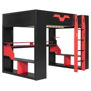English Elm Full Size Gaming Loft Bed with Rgb Lighting Built-in Desk and Usb Charging Ports LT000275AAJ