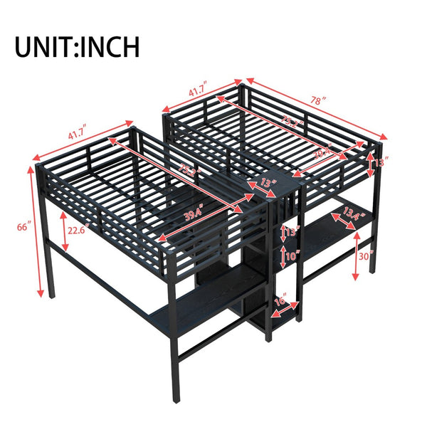 English Elm Twin Metal Loft Bed with Study Desk Wardrobe Shelving and Outlet for Kids Rooms Black W1580S00371