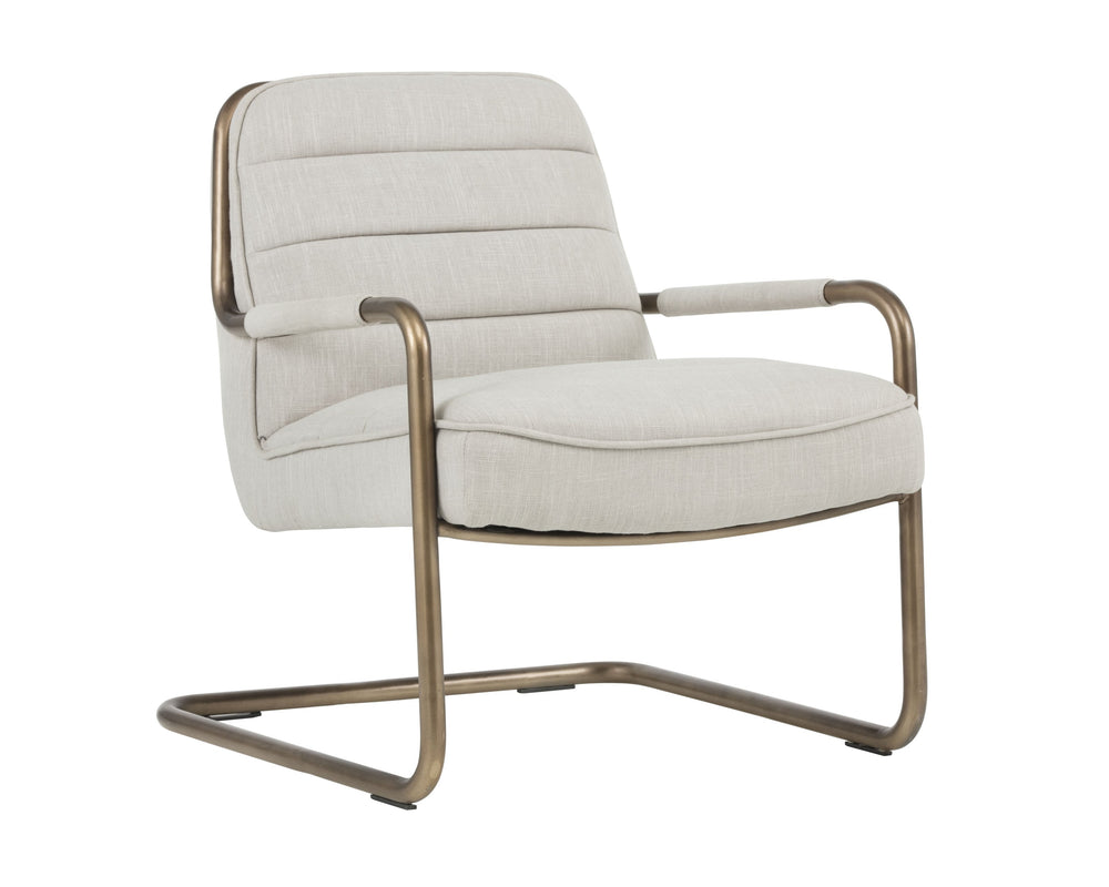 Sunpan Lincoln Lounge Chair – Retro-Inspired Design with Rustic Bronze Frame for Elegant Living Spaces Beige Linen