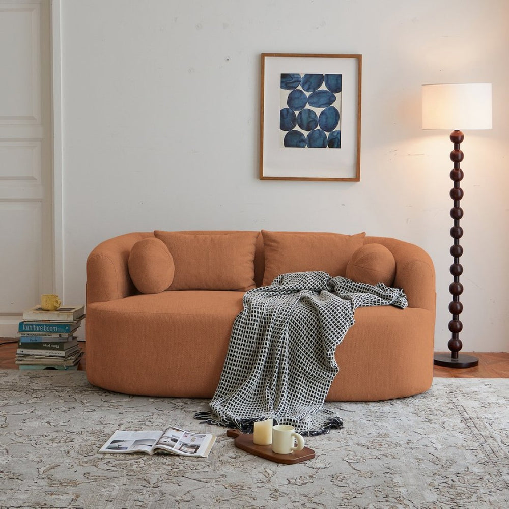 English Elm Sofa-in-a-box, Chenille Loveseat Frameless Foam 2 Seater for Modern Living Spaces Orange W668P381894
