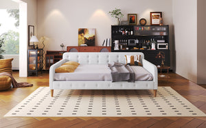 English Elm Full Size Linen Tufted Daybed with Pine Frame for Living or Guest Room Beige DL001825AAK-1