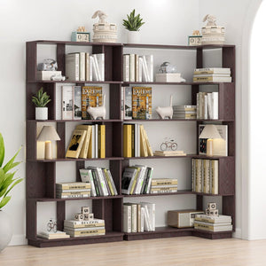 English Elm 90 Cm Modular Corner Bookcase Set Two Piece L Shaped Display Shelf for Home Office W2899S00012