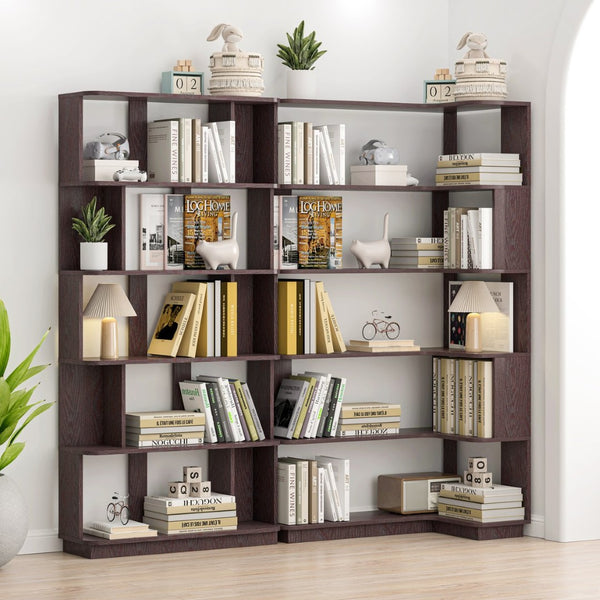English Elm 90 Cm Modular Corner Bookcase Set Two Piece L Shaped Display Shelf for Home Office W2899S00012