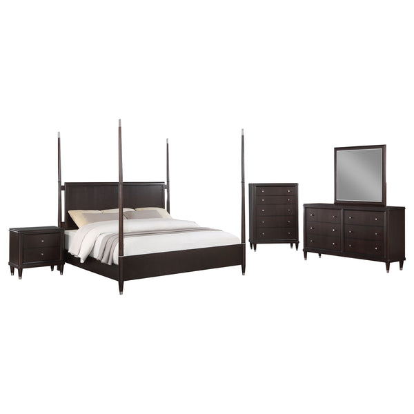 English Elm Niguel Brown 5-Piece Poster Bedroom Set: Elegant Queen Bed, Stylish Storage & Timeless Design B062S01135