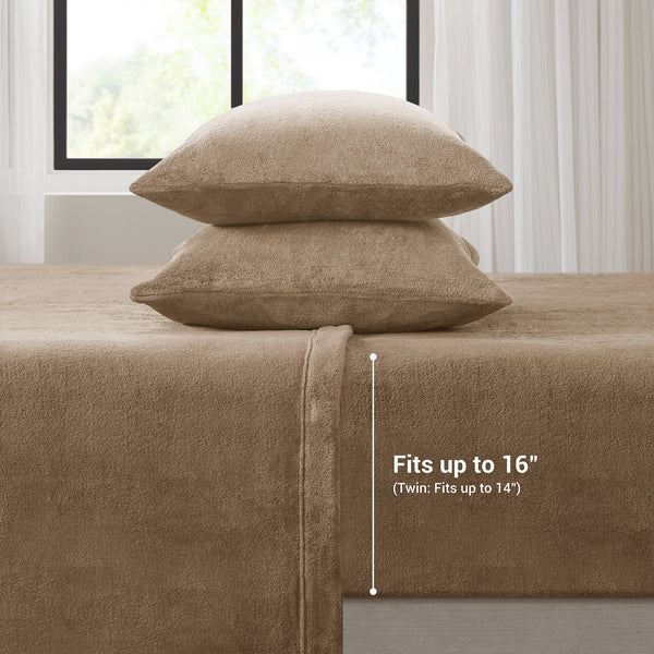 English Elm 4 Pcs King Micro Plush Sheet Set In Taupe - Ultra-Soft, Cozy Bedding For Luxurious Comfort & Style B035P319765