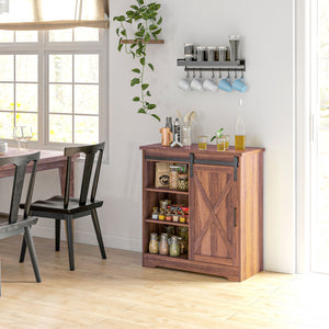 English Elm Homcom Rustic Farmhouse Coffee Bar Cabinet With Sliding Barn Door & Adjustable Shelves For Storage W2225P217401