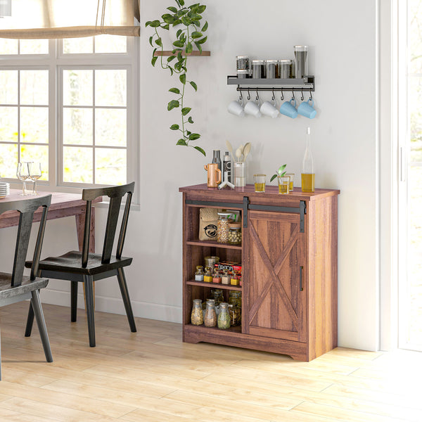English Elm Homcom Rustic Farmhouse Coffee Bar Cabinet With Sliding Barn Door & Adjustable Shelves For Storage W2225P217401