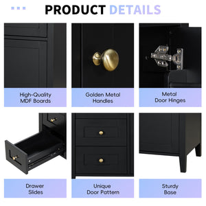 English Elm 36-Inch Black Bathroom Vanity With Sink – Modern Design, 3 Drawers, Adjustable Shelf For Storage N725P350821B