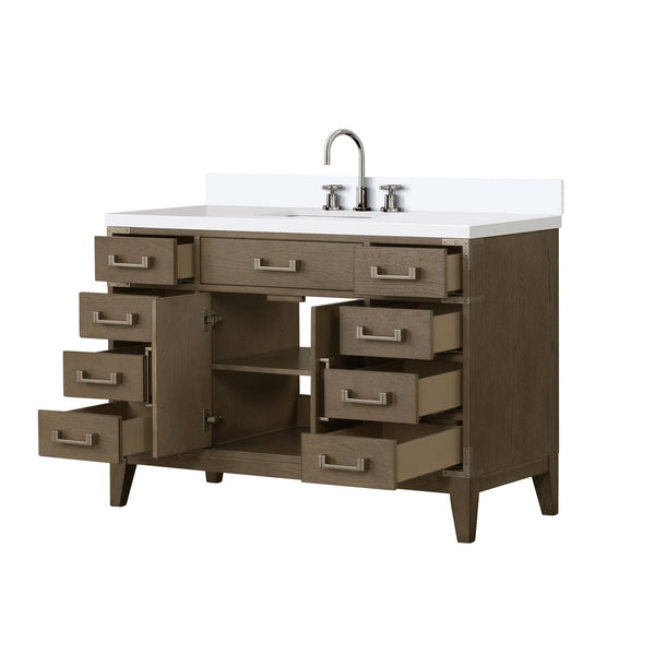 English Elm Grey Oak Single Bath Vanity With White Quartz Top, Soft-Close Drawers & Chrome Faucet – Modern Style! B2731P259824