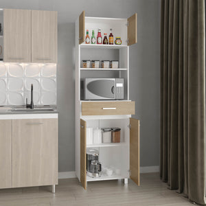 English Elm Kitchen Pantry Tall 4‑Door Cabinet with Drawer and 4 Shelves, Engineered Wood Beige‑White Modern Storage B097P350304