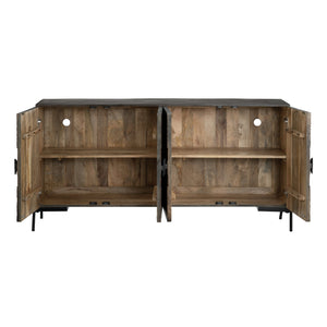 Crestview Collection Coastal 4-door Media Credenza - Stylish Solid Mango Wood Tv Stand With Modern Iron Legs & Storage Brown Solid Wood Cvfnr4605