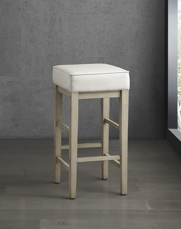 English Elm Transitional Faux Leather Pub Height Stool Set of 2 with Antiqued Wood Frame, 29" Seat, Versatile Design White 32.25 L x 17 W x 12.75 H B011P232133
