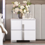 English Elm Elegant Nightstand With Metal Handle,Mirrored Bedside Table With 2 Drawers For Bedroom,Living Room,White