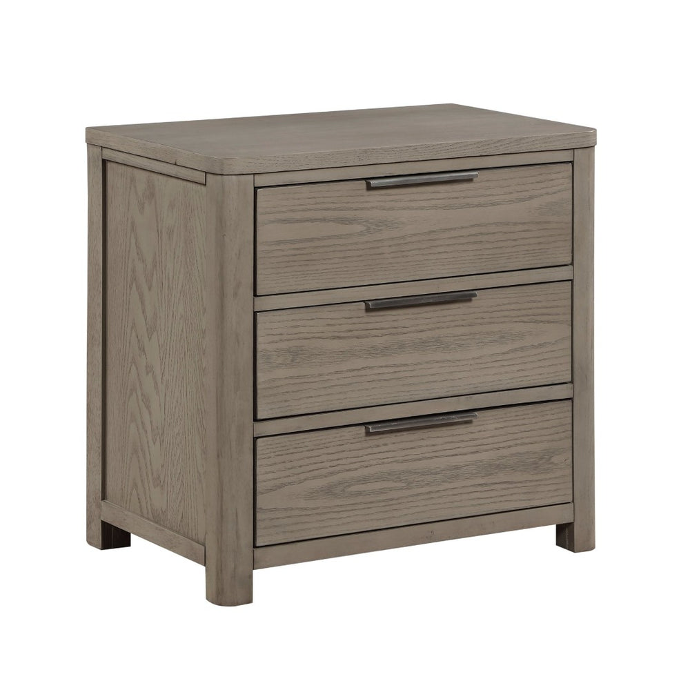 English Elm Contemporary Light Gray Oak Veneer Nightstand with Three Dovetail Drawers Chrome Pulls B011P434113