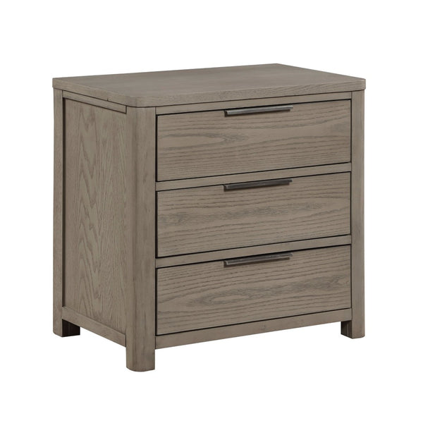 English Elm Contemporary Light Gray Oak Veneer Nightstand with Three Dovetail Drawers Chrome Pulls B011P434113