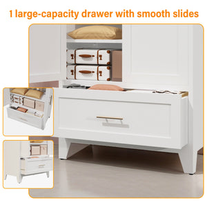 English Elm 60" Tall Metal Wardrobe Cabinet with Drawer & Adjustable Shelf, Steel 2-Door Closet for Small Spaces W3387P351621