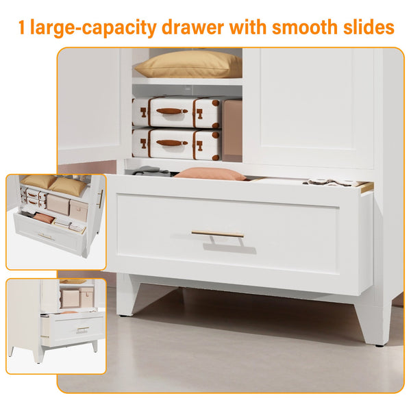 English Elm 60" Tall Metal Wardrobe Cabinet with Drawer & Adjustable Shelf, Steel 2-Door Closet for Small Spaces W3387P351621