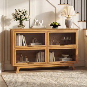 English Elm Modern Four Door Glass Front Display Cabinet Solid Wood Mid-century Living Room N758P412506N