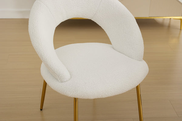 English Elm 061-Set Of 1 Cozy Teddy Fabric Dining Chair With Curved Backrest & Chic Gold Legs For Modern Spaces W527P255479