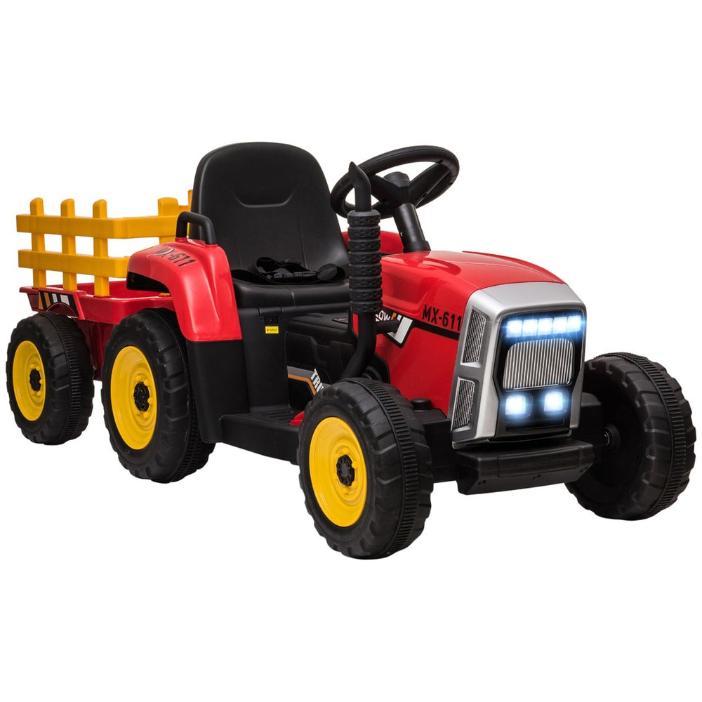 English Elm Aosom Kids Electric Ride on Tractor with Trailer Dual Motors Remote Control Led W2225P229216