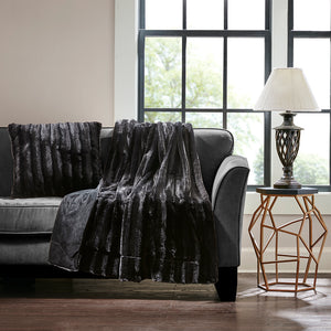 JLA Home Madison Park - Faux Plush Faux Fur Square Pillow for Sofa & Bed — Ultra-Soft Luxe Accent Cushion for Cozy Rooms Black MP30-2997