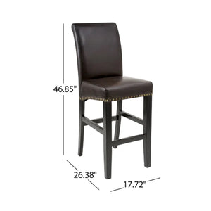 English Elm Christopher Knight Home® - [OLD HM: 54222.00KP] Upholstered 30" Counter Stool Set of 2, Brown PU Leather, Rubberwood Legs, Gold Rivet Trim WF531035BRN