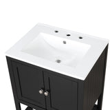 English Elm [Video] 24" Black Modern Sleek Bathroom Vanity Elegant Ceramic Sink With Solid Wood Frame Open Style Shelf