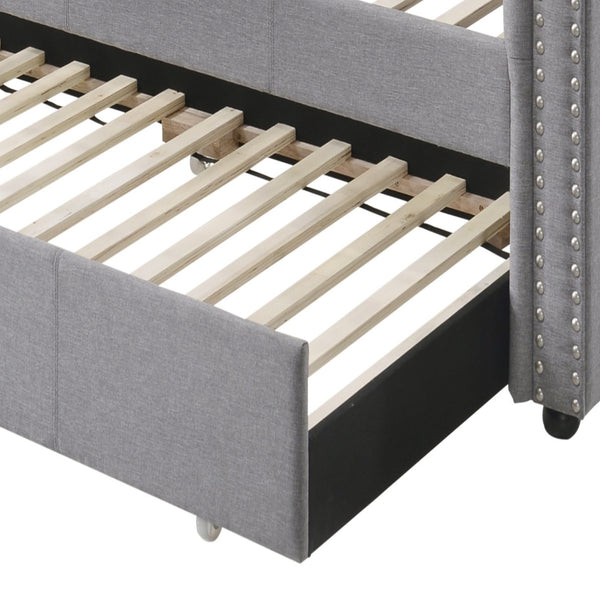 English Elm Justice Smoke Gray Chesterfield Daybed w/Trundle Twin, Button-Tufted Upholstered Frame, Nailhead Trim B2726S00324