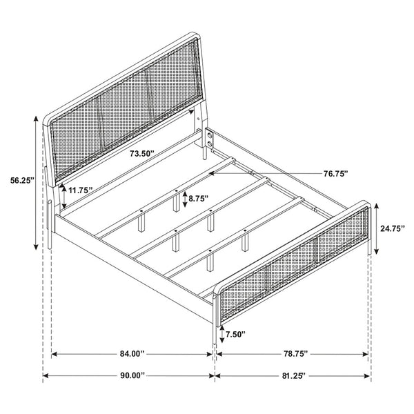 English Elm Stevie Mid-Century Eastern King Panel Bed With Sand Wash Finish & Natural Cane For Coastal Charm B062S00721-GIGA