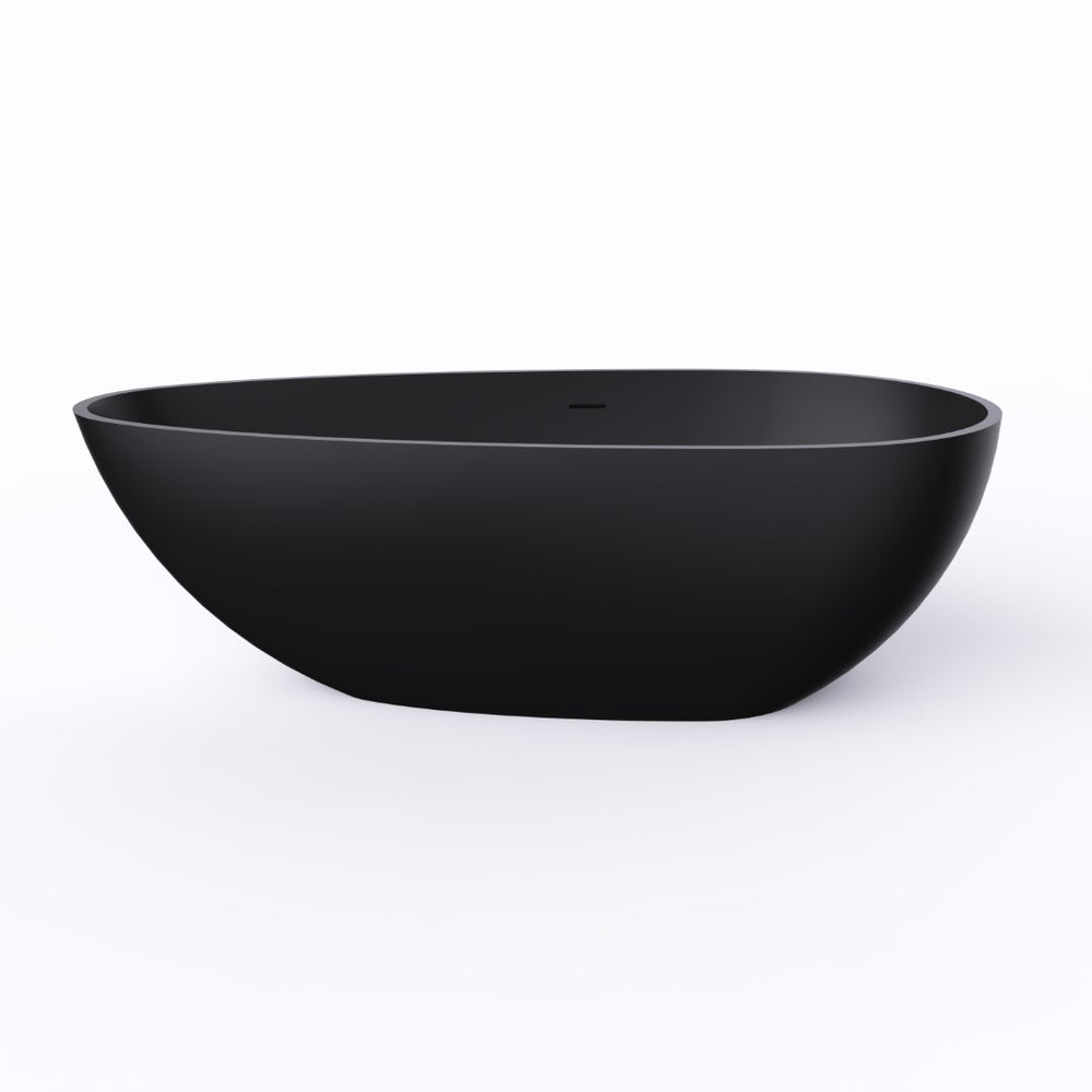 English Elm 67 Inch Matte Black Stone Resin Freestanding Soaking Tub Ergonomic Bathtub W1613P355476