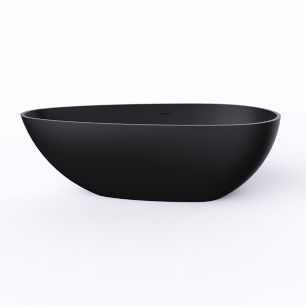 English Elm 67 Inch Matte Black Stone Resin Freestanding Soaking Tub Ergonomic Bathtub W1613P355476
