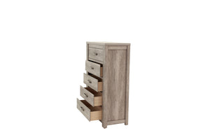 English Elm Bedroom Rustic Light Grey 5-Drawer Chest of Drawers — Compact Pine Storage Cabinet, Simple Stylish Design B011P236771