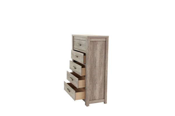 English Elm Bedroom Rustic Light Grey 5-Drawer Chest of Drawers — Compact Pine Storage Cabinet, Simple Stylish Design B011P236771