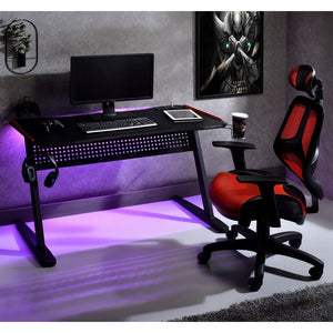 English Elm Black Black and Red Gaming Desk with LED Light, USB Port, Open Base & Ergonomic Design for Gamers B062P209327