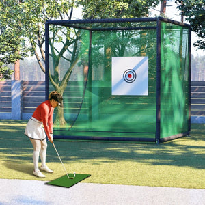 English Elm Golf Practice Cage with Powder Coated Steel Frame Double Layer Net Backyard Training W1422P284885