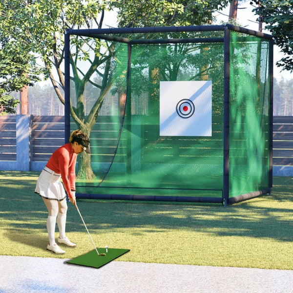 English Elm Golf Practice Cage with Powder Coated Steel Frame Double Layer Net Backyard Training W1422P284885