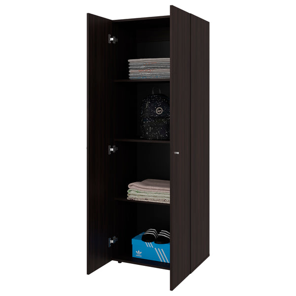 English Elm Armoire, Three-Door Engineered Wood Wardrobe in Walnut and Black Wengue with 3 Shelves for Organized Storage Multi 71.62 L x 20.08 W x 5.51 H B097P369451
