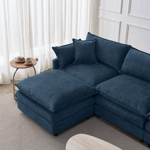 English Elm 105" L-shaped Chenille Sectional with Ottoman Pocket Spring Living Room Sofa Blue W1097S00231