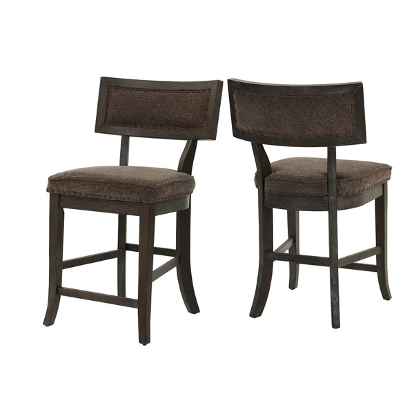 English Elm Set of 2 Rubber Wood Counter Height Dining Chairs with Padded Fabric Seats, Nailhead Trim, Espresso Finish B016P222647