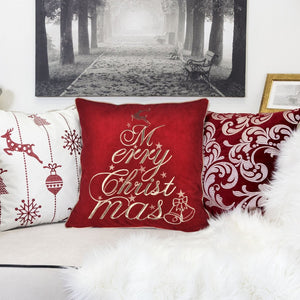 English Elm Red Velvet Christmas Throw Pillow – Luxurious 20X20 With Merry Christmas Embroidery & Cozy Support B357P361380-GIGA