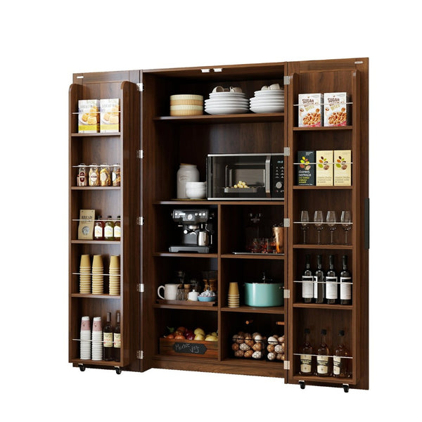 English Elm Kitchen Farmhouse Pantry Cabinet Tall Freestanding Three Door Pull Out Organizer W331S00211