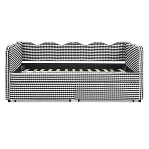English Elm Twin Gingham Linen Daybed with Wave Silhouette Usb Port and Dual Storage Drawers Black W1413S00145