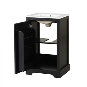 English Elm 20" Modern Bathroom Vanity With Soft-Close Door, Adjustable Shelf & Stylish Black Finish For Storage N725P351852B