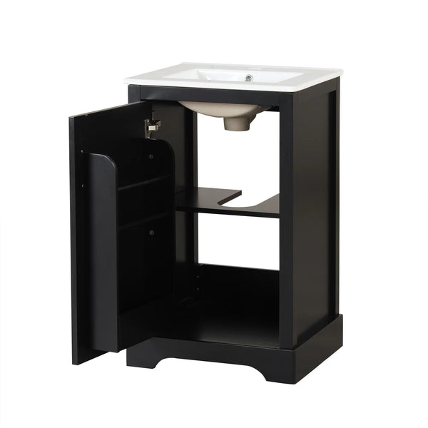 English Elm 20" Modern Bathroom Vanity With Soft-Close Door, Adjustable Shelf & Stylish Black Finish For Storage N725P351852B
